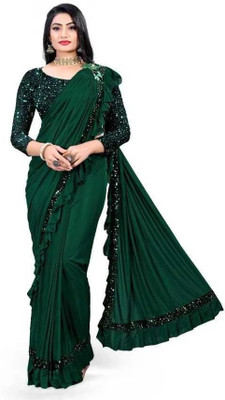 khodal chhaya Solid/Plain Bollywood Lycra Blend Saree(Green)