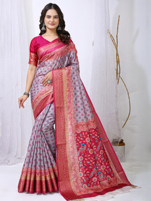 HERE N NOW Printed Banarasi Cotton Silk Saree(Purple)