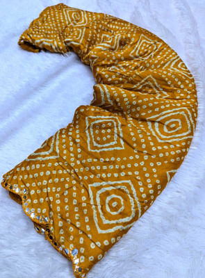VD PRINTS Printed Bandhani Silk Blend Saree(Yellow)
