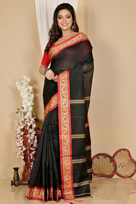 SSK Self Design Handloom Handloom Pure Cotton Saree(Black)