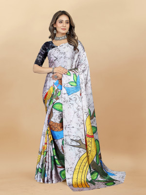 VERCO Digital Print Bollywood Crepe Saree(White)