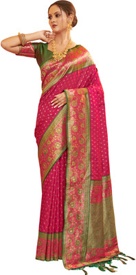 AARVI FASHION Woven Daily Wear Silk Blend Saree(Pink)