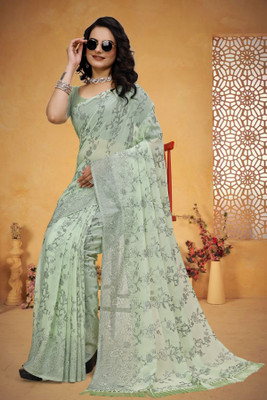 HouseOfCommon Self Design Bollywood Chiffon, Georgette Saree(Light Green)