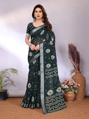 Moda Rapido Printed Bollywood Linen Saree(Pack of 2, Green)