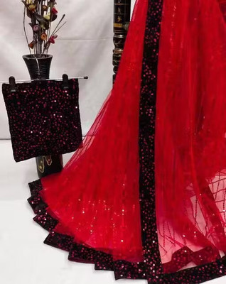 KCBRO Embellished Bollywood Net Saree(Maroon)