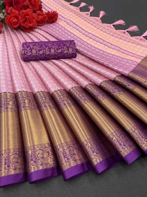 Dwini Woven Kanjivaram Pure Silk, Cotton Silk Saree(Pink)