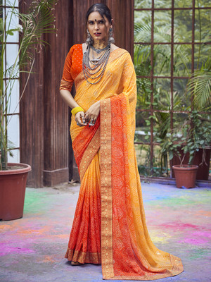 Divastri Embellished Bandhani Georgette Saree(Yellow)