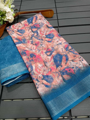 Gajal Printed Kanjivaram Linen, Cotton Linen Saree(Multicolor)
