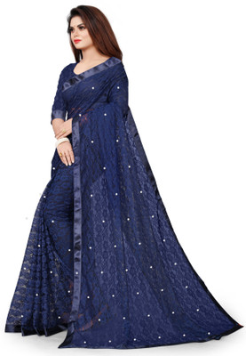 Verviza Embroidered Bollywood Net Saree(Dark Blue)