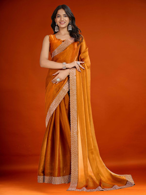 meaven tex Embellished Bollywood Jimmy choo Saree(Gold)
