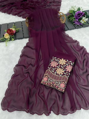 JIVI CLOTHING Solid/Plain Bollywood Chiffon Saree(Purple)
