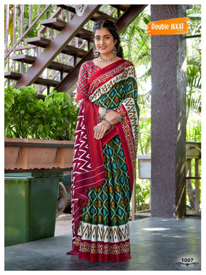 JASU CREATION Printed Handloom Pure Cotton Saree(Green)