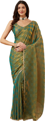 ECOLEAF Solid/Plain Saree with Attached Blouse Nylon, Satin Saree(Green)