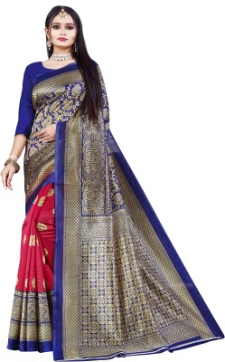 ZVARIETY Embellished Banarasi Art Silk Saree(Dark Blue)