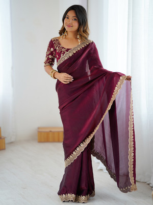 ANOUK Embellished Bollywood Satin Saree(Maroon)