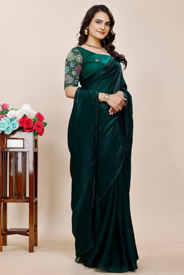 KONICA FAB Embroidered Bollywood Chiffon Saree(Dark Green)