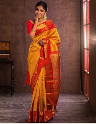 sheladiya Woven Banarasi Pure Silk Saree(Yellow)