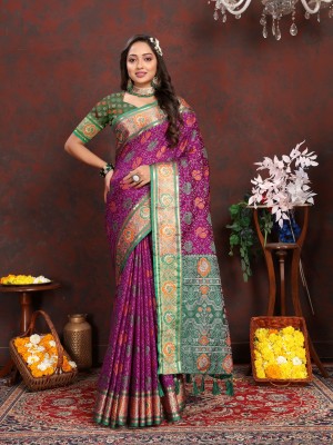 OFLINE SELECTION Woven Patola Silk Blend Saree(Purple)