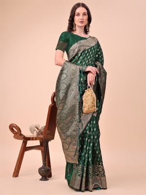 Tasrika Woven Kanjivaram Cotton Silk Saree(Green)