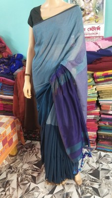 Tantikatha Woven Handloom Pure Cotton Saree(Dark Blue)