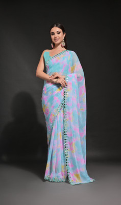 Dwiza Enterprise Self Design, Embellished, Embroidered, Dyed Bollywood Georgette Saree(Multicolor)