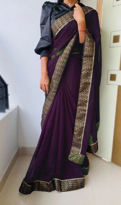 ALLIOOP Self Design, Temple Border, Striped, Solid/Plain Bollywood Georgette Saree(Purple)