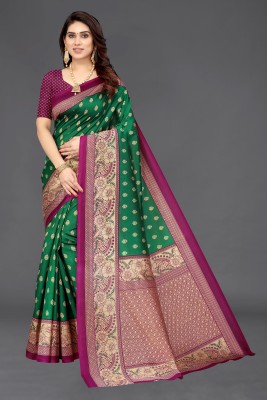 Sarthi Collecton Printed, Geometric Print, Embellished Banarasi Cotton Silk Saree(Green)