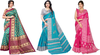 YASHIKA Printed Kanjivaram Art Silk Saree(Pack of 3, Multicolor)