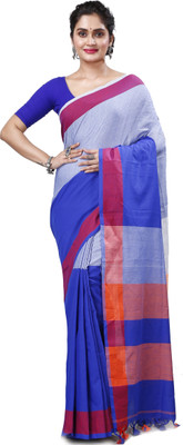 GitAsit Self Design, Woven Handloom Pure Cotton Saree(Blue, Grey)