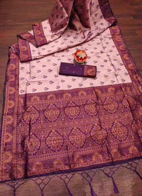 AVANTIKA FASHION Woven Kanjivaram Pure Silk, Art Silk Saree(Pink, Purple)