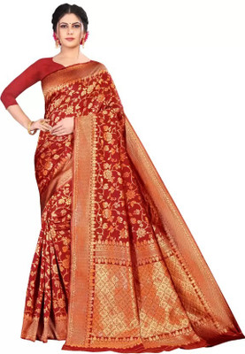 SHARIRI Solid/Plain Bollywood Jacquard, Art Silk Saree(Red)