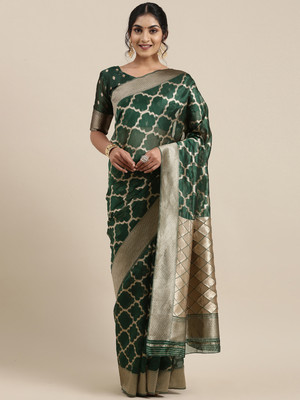 Divastri Woven Banarasi Organza Saree(Green)