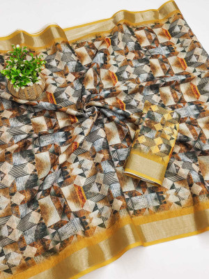 AARADHYA Printed Bollywood Cotton Linen Saree(Multicolor)