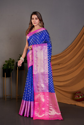 Bansari Textiles Woven Banarasi Art Silk Saree(Blue)