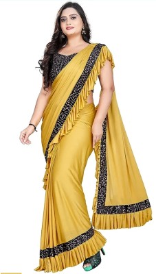 eFashion Temple Border Mysore Lycra Blend Saree(Yellow)