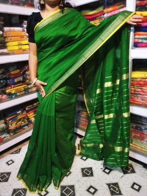 Handloom saree ghar Woven Handloom Cotton Silk Saree(Green)