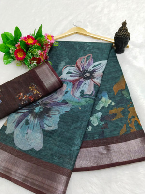 PRTRENDZ Self Design Kanjivaram Cotton Linen, Linen Saree(Dark Blue)