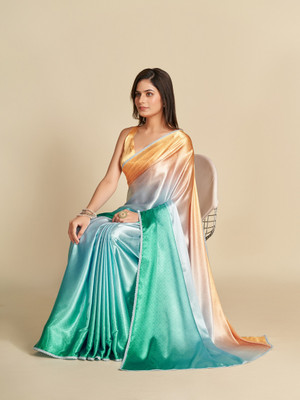 Divastri Solid/Plain Bollywood Satin Saree(Green)