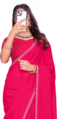 Suhagiya Solid/Plain Palazzo Saree Georgette Saree(Pink)