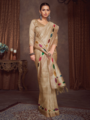 Divastri Woven Daily Wear Silk Blend Saree(Beige)