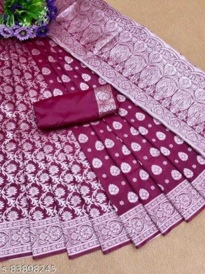SNH EXPORT Self Design, Woven Banarasi Jacquard, Silk Blend Saree(Purple)