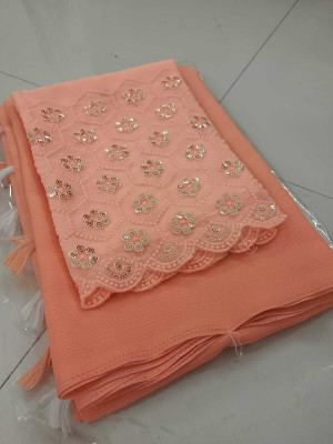 TEN R Solid/Plain, Self Design, Embroidered Daily Wear Georgette Saree(Green)