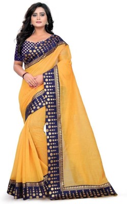 ROOP SUNDARI SAREES Dyed, Solid/Plain Chanderi Cotton Blend Saree(Mustard)