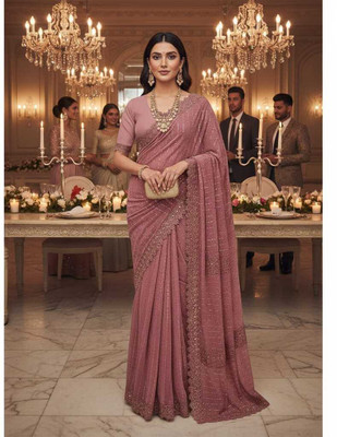 Online Bazaaar Embellished Bollywood Lycra Saree(Red)