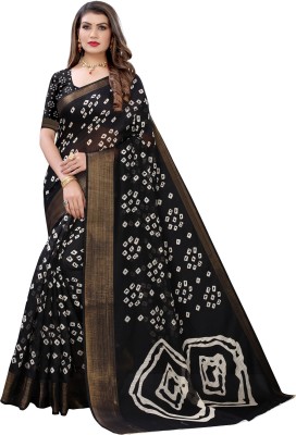 Suntex Printed, Color Block, Geometric Print, Embellished, Graphic Print Bandhani Cotton Silk Saree(Black)