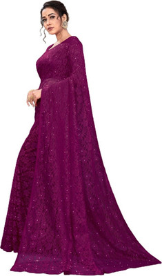 SwiftStyle Solid/Plain Bollywood Net Saree(Purple)