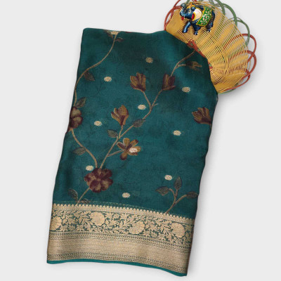 menitha Floral Print Banarasi Georgette Saree(Green)