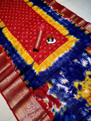 Anuradha Enterprise Embellished, Woven, Color Block Bandhani Silk Blend Saree(Red)