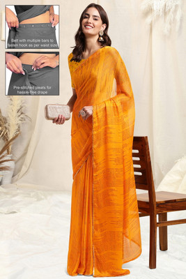 MIRCHI FASHION Printed, Geometric Print Bollywood Chiffon, Georgette Saree(Yellow, Maroon)