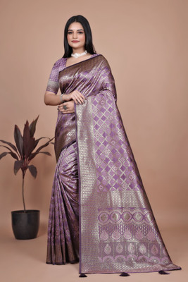 Trushna Fashion Woven Banarasi Pure Silk Saree(Purple)